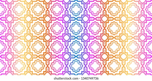 Modern Traditional Geometric Seamless Pattern. Decorative Texture For Wallpaper, Invitation, Fabric. Vector Illustration. Rainbow neon Color