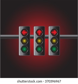 Modern traffic light with red arrow , Vector illustration