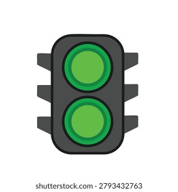 A modern traffic signal displaying two green lights, indicating go or clear passage.