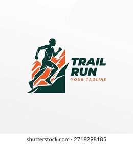 Modern trail run logo featuring a runner on rugged mountain terrain. Perfect for trail running events, outdoor sports brands, fitness communities, adventure races, and active lifestyle branding.