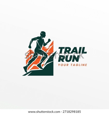 Modern trail run logo featuring a runner on rugged mountain terrain. Perfect for trail running events, outdoor sports brands, fitness communities, adventure races, and active lifestyle branding.