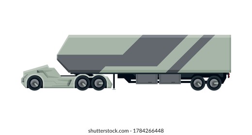 Modern Trailer Truck, Heavy Delivering Vehicle, Side View Flat Vector Illustration on White Background