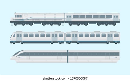 Modern train collection with 3 models option - vector illustration