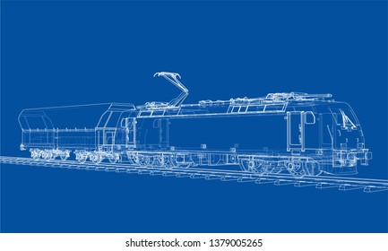 Modern Train Concept. Vector Rendering Of 3d. Wire-frame Style