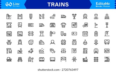 Modern Train Line Icon Collection Featuring Minimal Locomotive and Rail Elements, Unique Vector Design with Professional Quality for Transport, Travel, and Infrastructure
