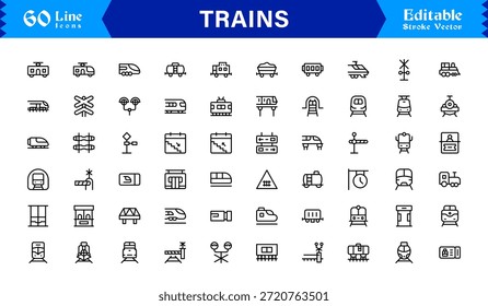 Modern Train Line Icon Collection Featuring Minimal Locomotive and Rail Elements, Unique Vector Design with Professional Quality for Transport, Travel, and Infrastructure

