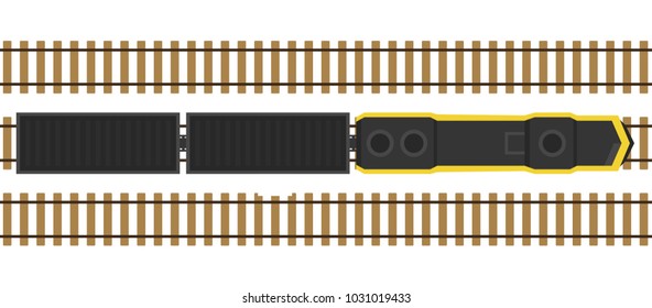 Modern Train On Rails Isolated On White Background. Railway Station With Wagons From Above. Top View. Simple Realistic Style. Cartoon Flat Style Vector Illustration.