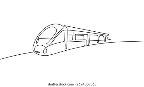 Modern Train One Line Art Drawing. Train Simple Line Art Vector Illustration. Railway Transport One Line Concept for Travel Poster, Print, Banner, Social Media, Web. Not AI