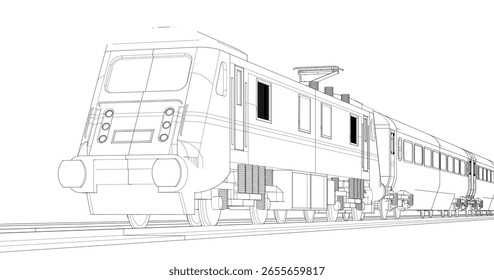  ilustração 3d do esboço do trem moderno