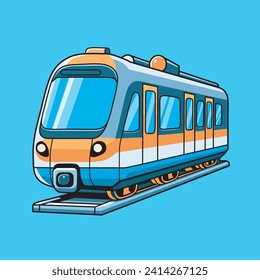 Modern Train Vector illustration in cartoon design isolated with blue background