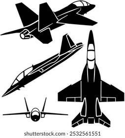 Modern training fighter jet vector set 