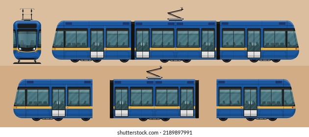 Tranvía moderna aislada en segundo plano. Dibujo vectorial de tranvía Estilo plano, ilustración vectorial.