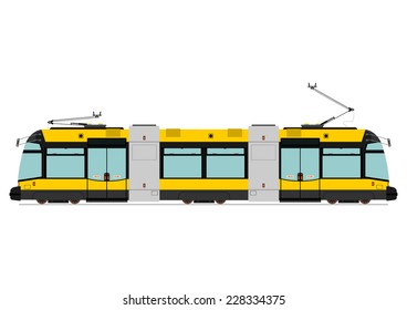 Modern tram. Vector illustration without gradients on one layer. 