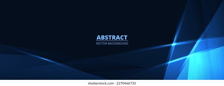 Modern trandy abstract blue wide banner for business, corporate, brochure, banner, cover or poster. Abstract blue wide background with geometric dynamic glowing diagonal lines. Vector illustration