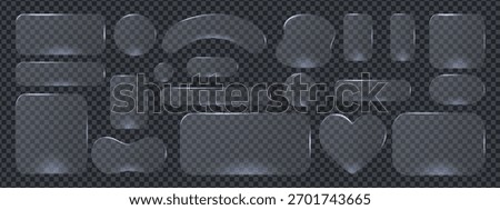 Modern transparent frame with 3d glass button shapes for ui design and morphism style. Glossy interface elements highlight smooth button concept and glass morphism aesthetics.