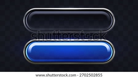 Modern transparent glossy button set for web design. A sleek UI element with a blue highlighted state. Vector illustration