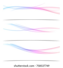 Modern transparent line pattern abstract futuristic banner collection. Three halftone smoke mild swoosh waves over white layout. Minimalistic soft flyer set smooth gradient. Vector illustration