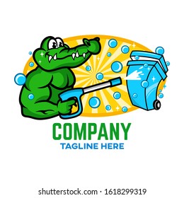 Modern Trash Can With Aligator Logo. Vector Illustration.