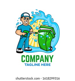 Modern Trash can with a guy logo. Vector illustration.