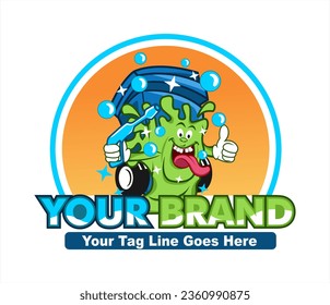 modern trash can service mascot character logo. vector illustration