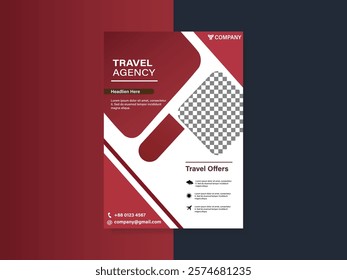 Modern Travel Agency Flyer Design with Red and White Theme