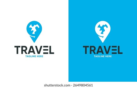 Modern travel agency logo with globe pin icon and bold typography, perfect for tourism companies, travel apps, agencies, or vacation branding.