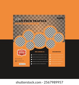 Modern Travel Agency Social Media Post Vector Template Design