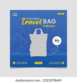Modern travel bag collection Social Media Post Design Template.