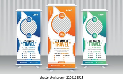 Modern Travel business agency x stand rollup pullup retractable signage banner design vector template