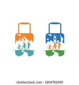 modern travel case with negative space of a family adventure vector icon