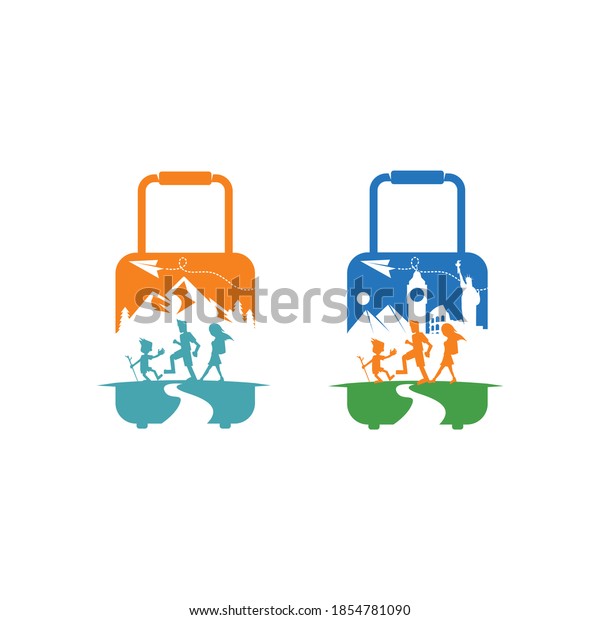 modern travel case with negative space of a family\
adventure vector icon