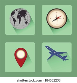 Modern travel flat icon set with shadow effect,vector design