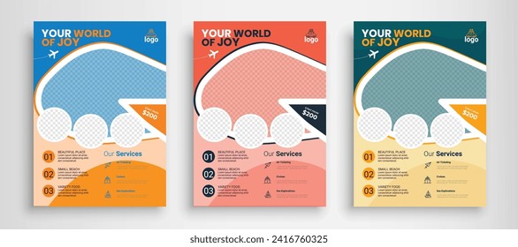 Modern travel flyer or poster design template bundle. Editable tour poster template.