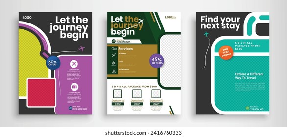 Modern travel flyer or poster design template bundle. Editable tour poster template.