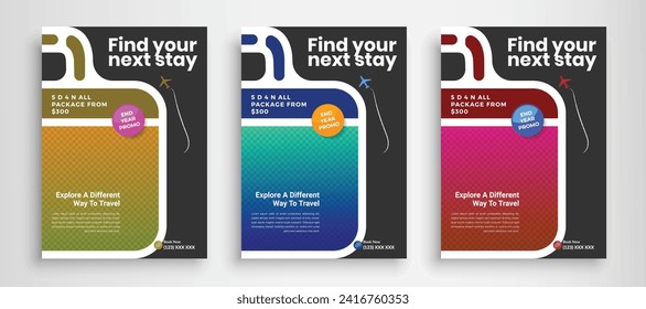 Modern travel flyer or poster design template bundle. Editable tour poster template.