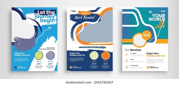 Modern travel flyer or poster design template bundle. Editable tour poster template.