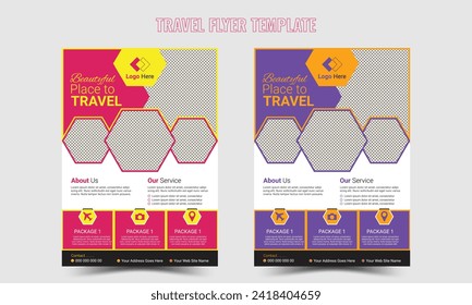 Modern travel flyer or poster design template bundle. Editable tour poster template