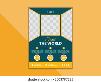 Modern travel flyer or poster design template. Professional business travel flyer for agency.