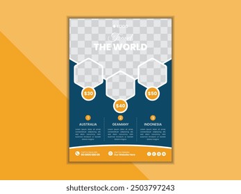 Modern travel flyer or poster design template. Professional business travel flyer for agency.