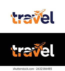 Modern Travel Logo Design with Airplane and Bold Typography – Dual Color Scheme for Light and Dark Backgrounds