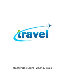 Modern Travel Logo Design with Airplane and Swoosh Elements for Vacation Agency or Trip Journey Company Vector Illustration Template