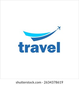 Modern Travel Logo Design with Airplane and Swoosh Elements for Vacation Agency or Trip Journey Company Vector Illustration Template