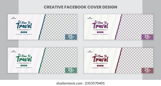 Modern travel social media facebook cover banner set.