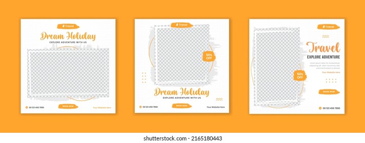 Modern Travel social media post set, travel holiday post template, tours and travels square post vector