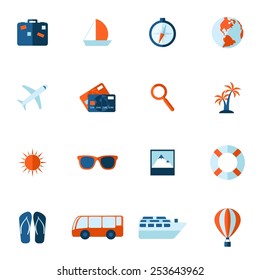 Modern travel and tourism icons vector collection of stylish color in modern flat theme. Isolated on white background