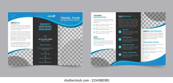 Modern travel vacation business brochure design template layout. creative three fold