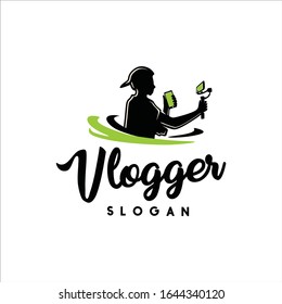 Modern traveller vlog logo silhouette editable EPS vector files. For adventure, outdoor, travel agency, video blog. Vintage hipster. Apply to web site, social media and post trend, mobile phone apps
