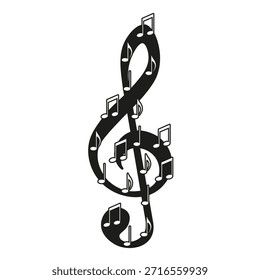 Moderno agudo Clef con notas de música aislado fondo transparente. Diseño de Plantilla de la hendidura de agudos. Perfecto para el diseño de la cubierta del horario del Anuncio del cartel de la escuela musical. Ilustración vectorial.  EPS 10