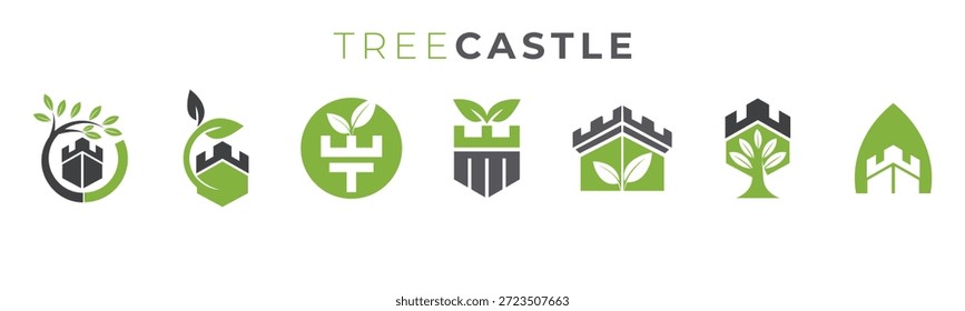 Árbol moderno con la Colección del logotipo del castillo para la propiedad, la arquitectura, y la marca histórica