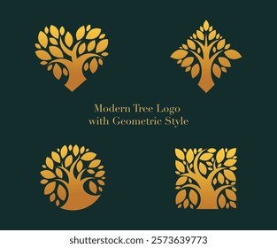 Modern Tree Logo Collection. Stylized Designs Within Shapes. Icons in geometric style